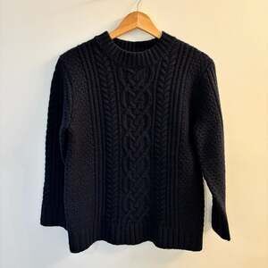 Steven Alan 100% Wool Navy Blue Cable Knit Crewneck Sweater